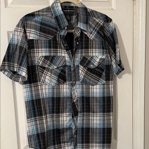 Men's Plaid Button Down Shirt - Black and Blue Western style